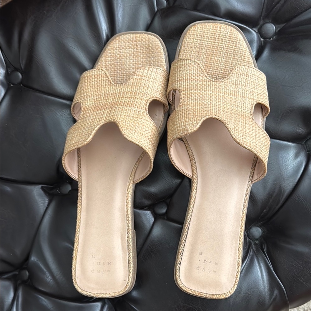 a new day Tan Raffia Slide Mules